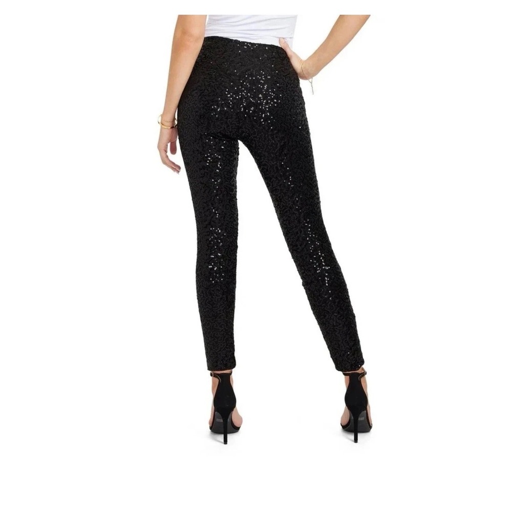 Black Sequin Leggings Pants Stretchy Glitter Sparkle Glam Women's Size Medium